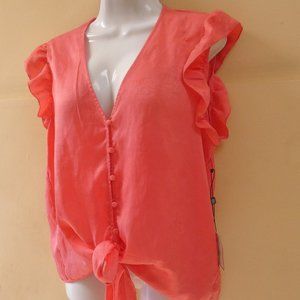 Laundry By Shelli Segal Short Sleeve Coral Top Blouse Size Large